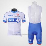 2010 Cycling Jersey FDJ White and Sky Blue Short Sleeve and Bib Short