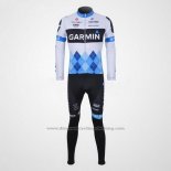 2011 Cycling Jersey Garmin Cervelo Blue and White Long Sleeve and Bib Tight
