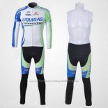 2011 Cycling Jersey Liquigas Cannondale White and Green Long Sleeve and Bib Tight