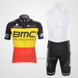 2012 Cycling Jersey BMC Champion Belgium Yellow and Red Short Sleeve and Bib Short