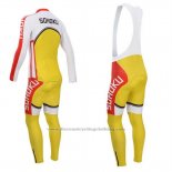 2014 Cycling Jersey Fox Cyclingbox White and Yellow Long Sleeve and Bib Tight