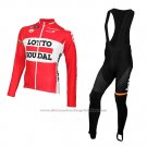 2015 Cycling Jersey Lotto Soudal Red and White Long Sleeve and Bib Tight