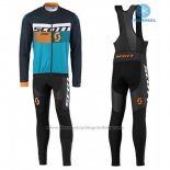 2016 Cycling Jersey Scott Black and Blue Long Sleeve and Bib Tight