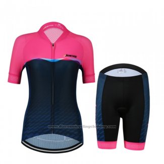 2018 Cycling Jersey Women Jokvie Pink Dark Blue Short Sleeve and Bib Short