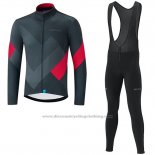 2019 Cycling Jersey Shimano Gray Red Long Sleeve and Bib Tight