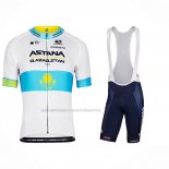 2022 Cycling Jersey Astana Bluee White Short Sleeve and Bib Short