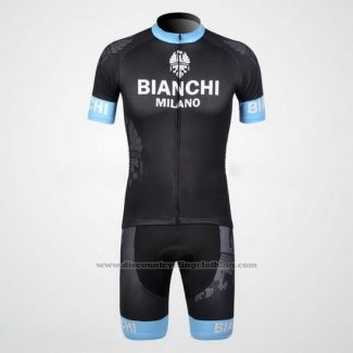 2012 Cycling Jersey Bianchi Black and Light Blue Short Sleeve and Bib Short