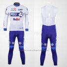 2012 Cycling Jersey FDJ White and Sky Blue Long Sleeve and Bib Tight