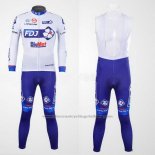 2012 Cycling Jersey FDJ White and Sky Blue Long Sleeve and Bib Tight