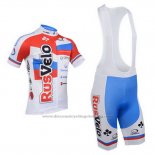 2013 Cycling Jersey Rusvelo White and Red Short Sleeve and Bib Short