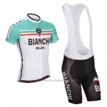 2014 Cycling Jersey Bianchi White and Green Short Sleeve and Bib Short