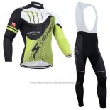 2014 Cycling Jersey Specialized Black and Green Long Sleeve and Bib Tight