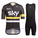 2017 Cycling Jersey Sky Yellow and Black Short Sleeve and Bib Short