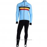 2020 Cycling Jersey Belgium Light Blue Long Sleeve And Bib Tight