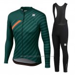 2020 Cycling Jersey Women Sportful Green Orange Long Sleeve and Bib Tight