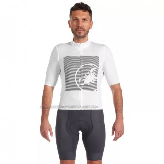 2022 Cycling Jersey Castelli White Gray Short Sleeve and Bib Short
