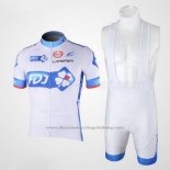 2010 Cycling Jersey FDJ White and Light Blue Short Sleeve and Bib Short