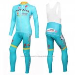 2016 Cycling Jersey Astana Light Blue and Yellow Long Sleeve and Bib Tight