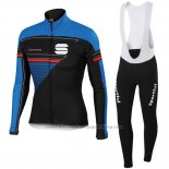 2016 Cycling Jersey Sportful Black and Blue Long Sleeve and Bib Tight