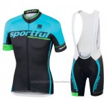 2017 Cycling Jersey Sportful Sc Light Blue and Black Short Sleeve and Bib Short