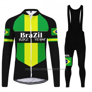2020 Cycling Jersey Brazil Black Green Long Sleeve and Bib Tight