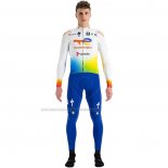 2022 Cycling Jersey Direct Energie White Yellow Blue Long Sleeve and Bib Short