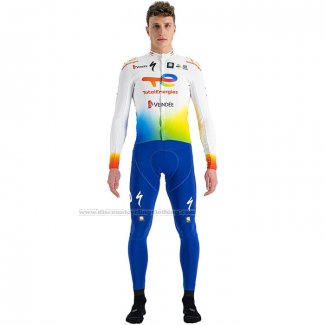 2022 Cycling Jersey Direct Energie White Yellow Blue Long Sleeve and Bib Short