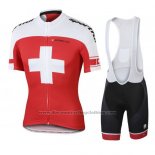 2016 Cycling Jersey Switzerland White and Red Short Sleeve and Bib Short