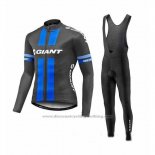 2017 Cycling Jersey Giant Blue and Gray Long Sleeve and Bib Tight
