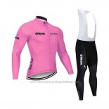 2020 Cycling Jersey STRAVA Pink Long Sleeve and Bib Tight