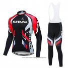2021 Cycling Jersey STRAVA Red Black Long Sleeve And Bib Tight