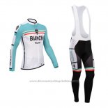 2014 Cycling Jersey Bianchi Green and White Long Sleeve and Bib Tight