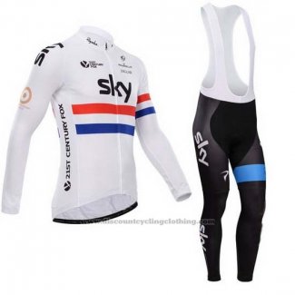 2014 Cycling Jersey Sky Champion Regno Unito White Long Sleeve and Bib Tight