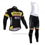 2015 Cycling Jersey Colombia Black and Yellow Long Sleeve and Bib Tight