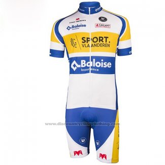 2016 Cycling Jersey Sport Vlaanderen Baloise White and Yellow 7 Short Sleeve and Bib Short