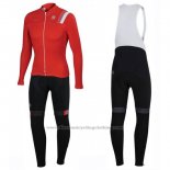 2016 Cycling Jersey Sportful White and Red Long Sleeve and Bib Tight
