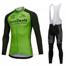 2018 Cycling Jersey Waowdeals Green and Black Long Sleeve and Bib Tight