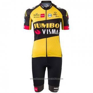 2021 Cycling Jersey Women Jumbo Visma Black Yellow Short Sleeve And Bib Short