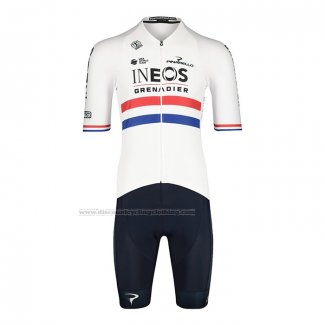 2022 Cycling Jersey British Champion Ineos Blue White Short Sleeve and Bib Short
