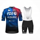 2024 Cycling Jersey FDJ Black Blue Short Sleeve And Bib Short