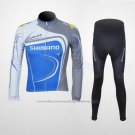 2011 Cycling Jersey Shimano Blue and Gray Long Sleeve and Bib Tight