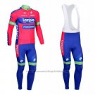 2012 Cycling Jersey Lampre Merida Pink and Sky Blue Long Sleeve and Bib Tight