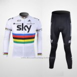 2012 Cycling Jersey Sky UCI World Champion Black and White Long Sleeve and Bib Tight