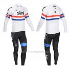 2013 Cycling Jersey Sky Champion Regno Unito White Long Sleeve and Bib Tight