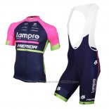 2016 Cycling Jersey Lampre Blue and Pink Short Sleeve and Bib Short