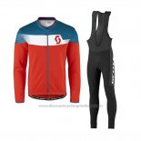 2017 Cycling Jersey Scott Blue and Red Long Sleeve and Bib Tight