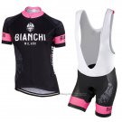 2017 Cycling Jersey Women Bianchi Black and Pink Short Sleeve and Bib Short