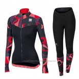 2017 Cycling Jersey Women Sportful Primavera Black and Red Long Sleeve and Bib Tight
