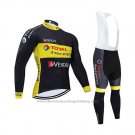 2019 Cycling Jersey Direct Energie Black Yellow Long Sleeve and Bib Tight