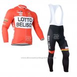 2019 Cycling Jersey Lotto Soudal Orange White Long Sleeve and Bib Tight